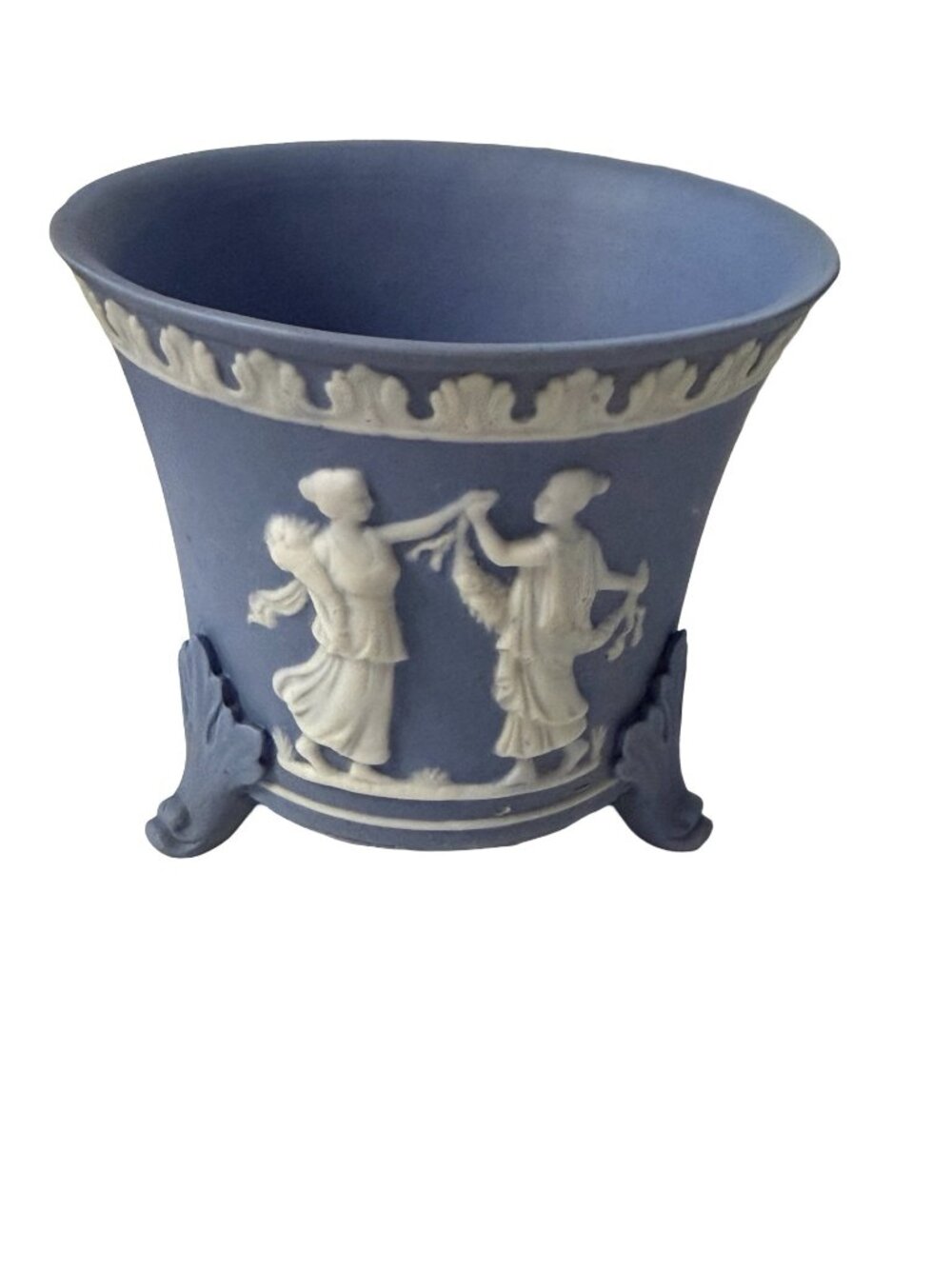 Vintage Blue Jasperware Style Footed Cache Pot Planter Vase Made in Japan 1909